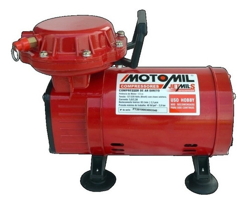 Compressor de ar mini elétrico portátil Motomil Jetmil-S monofásica 0L 0.33hp 127V/220V 60Hz vermelho