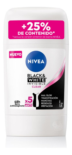 Desodorante Barra Nivea Black&White Clear Femenino 54g