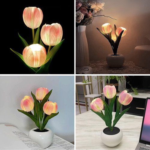 Lámpara Escritorio Diseño De Tulipanes Artificial Con Maceta