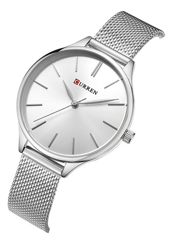 Reloj Dama Minimalista Curren Correa Metal Malla Plateado