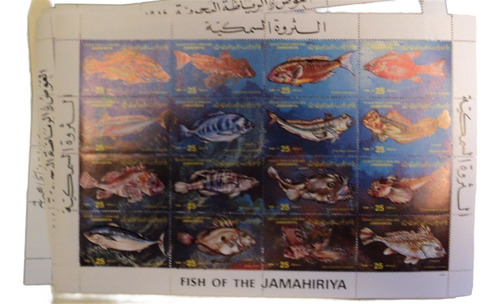 Plancha Estampillas Libia - Peces 1/60/75 - Catalogo Yvert