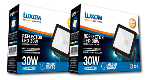 Reflector Led 30w Bajo Consumo Exterior Pack X2 Unidades 