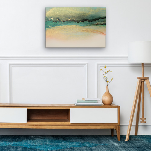 Cuadro Lienzo Canvas Azúl Glitter Oro Comedor Sala 80*120cm