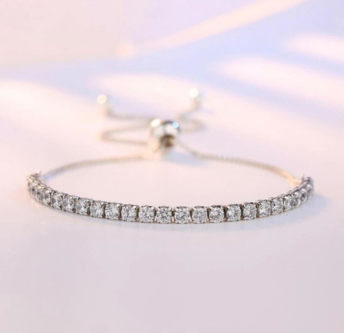 V Brazalete Deslizante Con Zircones De Plata Ley Esterlina