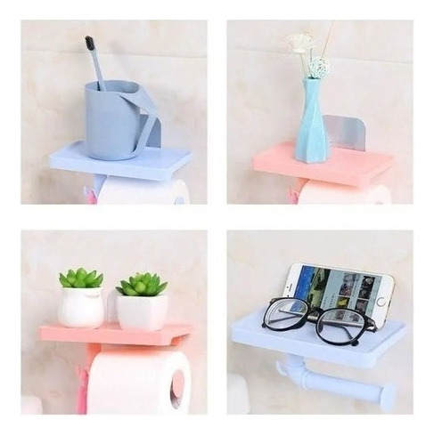 Porta Confort Baño Rollo Con Repisa Adhesiva Para Soporte Mj Color Blanco