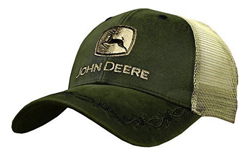 Gorro John Deere De Piel Aceitada, Color Caqui, Bordado En L