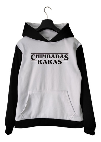 Buzo Hoodie Blanco/negro Chimbadas Raras Stranger Things