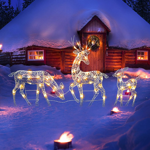 Enfeites De Decoração De Natal: 3 Peças De Rena Luminosa