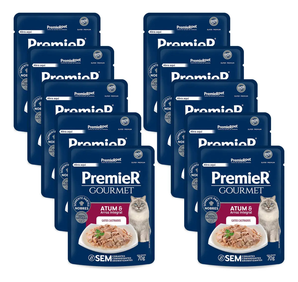 Sachê Premier Gourmet Gatos Castrados Atum 70g Kit Com 10 Unidades Ração Úmida