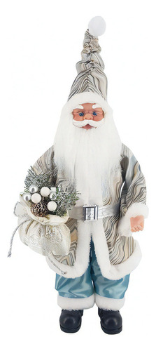 Papai Noel 50cm Azul Casaco Listras Boneco Grande Decoração