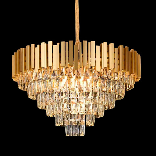 Lustre Pendente Vana Gold 3 Cristal L15 E14 Dourado Cristal