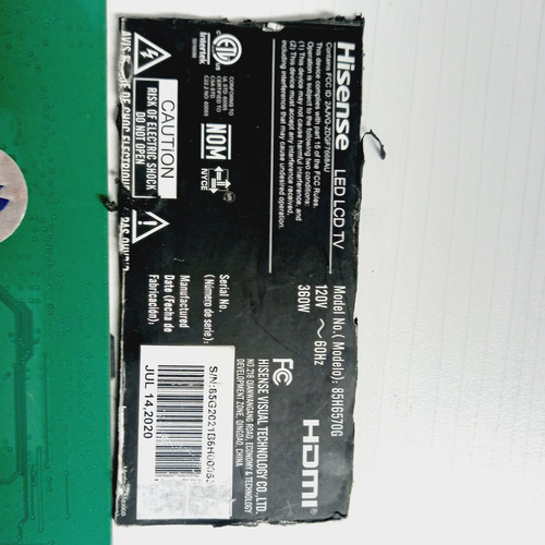 Tarjeta T-com Para Pantalla Hisense Modelo 85h6570g (Usado)