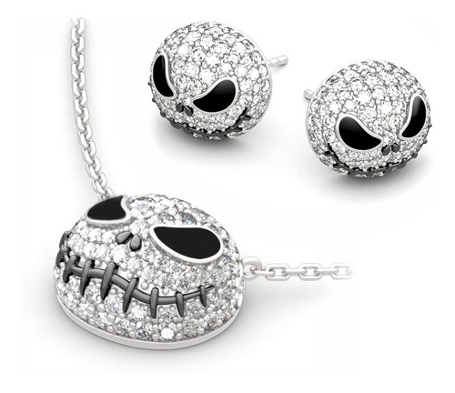 Collar Y Aretes De Jack Skellington Plateados