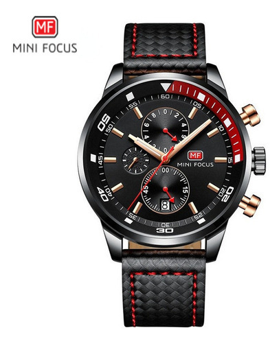 Reloj Cronógrafo Impermeable Mini Focus 6 Manecillas Color de la correa Negro/Rojo