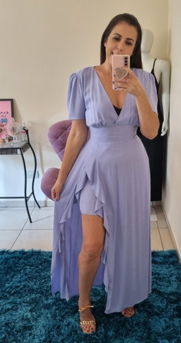 Imagem 2 de 5 de Vestido Longo Feminino Com Fenda Moda Verão Viscolinho