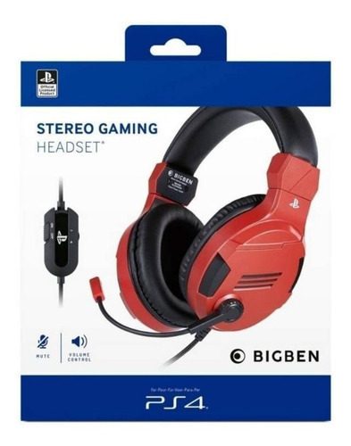 Audifono Ps4 Bigben Stereo Gaming Headset V3 Rojo