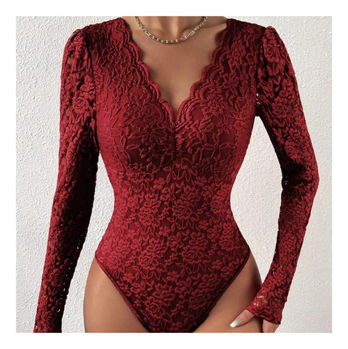 Pantiblusa Body Elegante Balada Fiesta Encaje Manga Larga