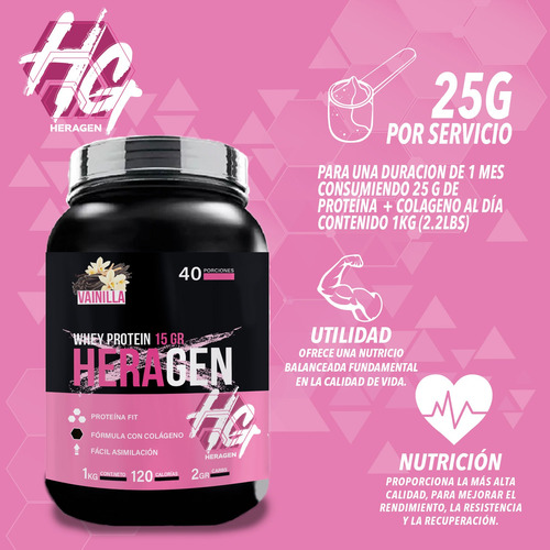 Proteína + Colágeno Heragen 1kg 40 Servicios Sabores Vainilla