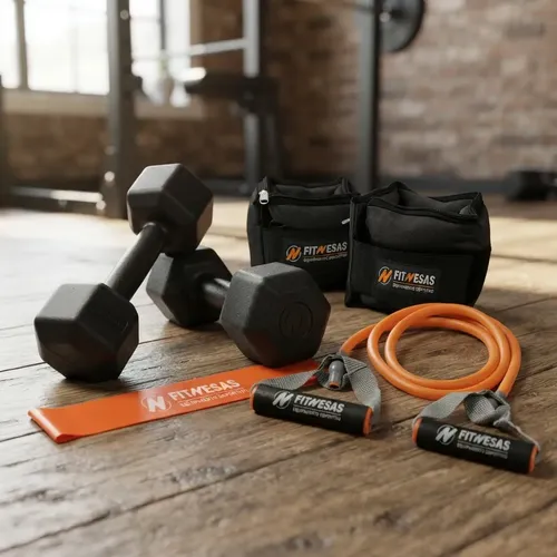 2 Mancuernas 2 Kg + 1 Par Tobilleras 2 Kg 2 Bandas Fitnesas Gris, Negro, Naranja Tob Regulables