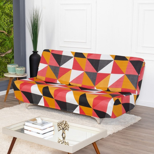 Capa Para Futon Em Malha Estampada Geometrica 2 Lugares Cor Vermelho Geométrico