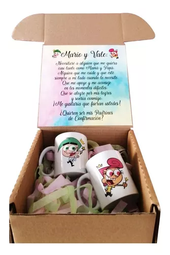 Caja Regalo Propuesta Padrinos Bautizo 2tazas Personalizad - $ 549