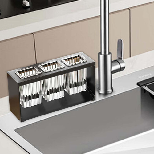 Soporte Para Utensilios Con Compartimento, Escurridor Negro