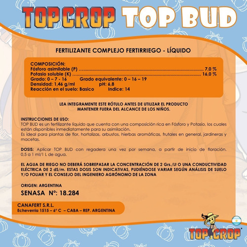 Imagen 2 de 5 de Top Bud Fertilizante Engorde Floración 100 Ml Top Crop