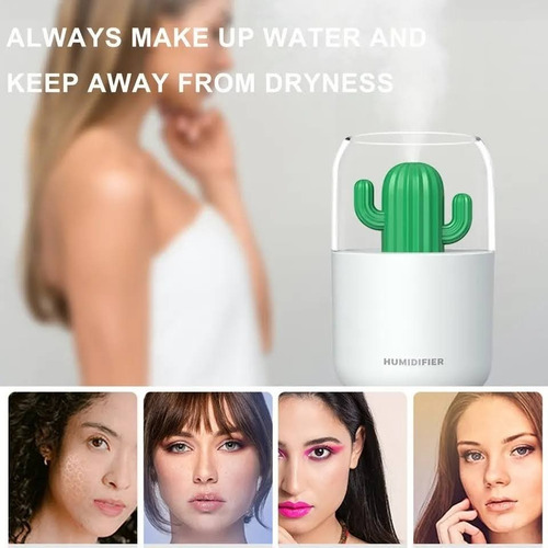 Humidificador Aromatizador Cactus Usb Difusor Luz Led 300ml