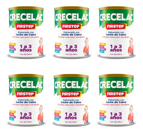 Leche En Polvo Crecelac Firstep 800gr  1-3 Años, Pack 6 Pzas