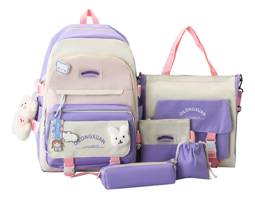 -5 Piezas Conjuntos De Mochilas Kawaii Para Adolescentes Est