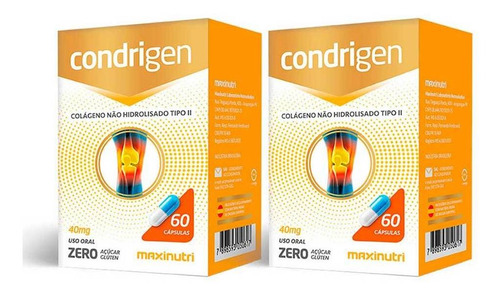 Kit 2 Colágeno Tipo 2 Condrigen Para Articulações 60 Caps Sabor Sem Sabor