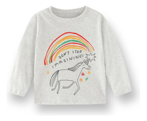 Polera Niña Algodón Manga Larga Unicornio Imagina Exclusiva