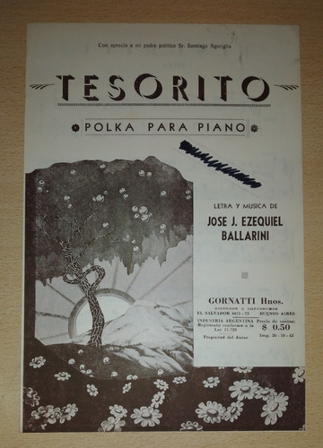 Partitura Tesorito Polka Para Piano Ballarini Octubre 1942