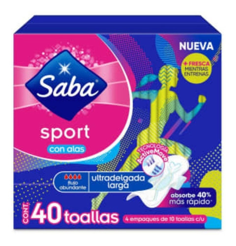 Toallas Femeninas Saba Sport Ultradelgada Larga Con 40 Pzas