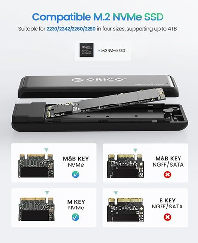 Orico M.2 Nvme Ssd Enclosure Adapter, Usb3.2 Gen2
