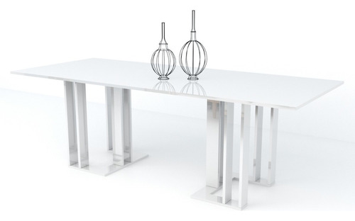 Mesa De Comedor Laqueada Diseño Moderno Patas Blancas Tapa Blanco