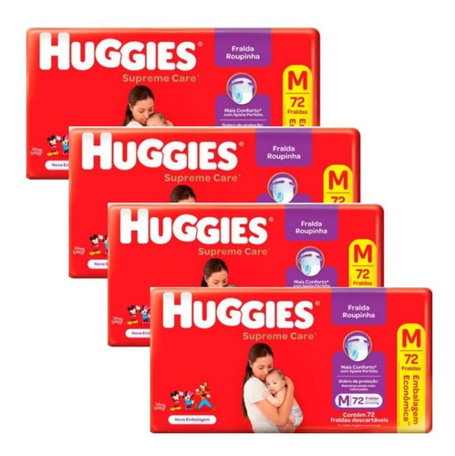 Kit C/4 Pcts Fraldas Huggies Supreme Care Roupinha M 