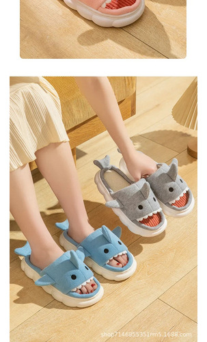 Zapatillas De Lino Con Forma De Tiburón Para Casa De Pareja,