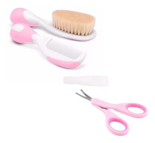 Kit de cuidado para bebês Chicco Kit Higiene Chicco Tesoura E Pente E Escova Cerdas Naturais rosa - x 3