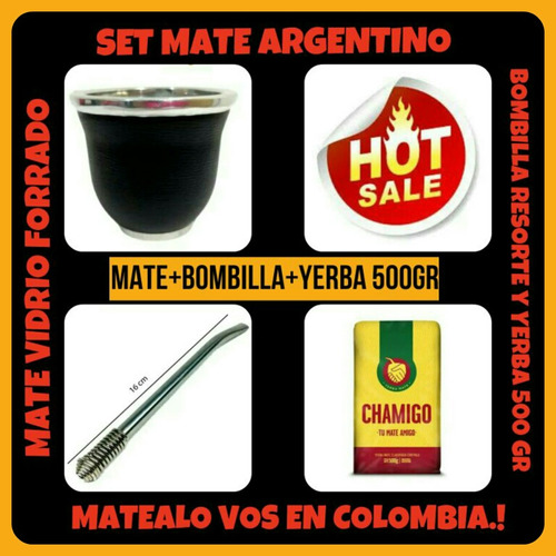 Hot Sale!set Mate!mate Vidrio+bombilla Resorte+yerba 500 Gr!