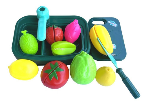 Imagen 2 de 10 de Frutas Con Abrojo Para Cortar Con Tabla Juguete Infantil