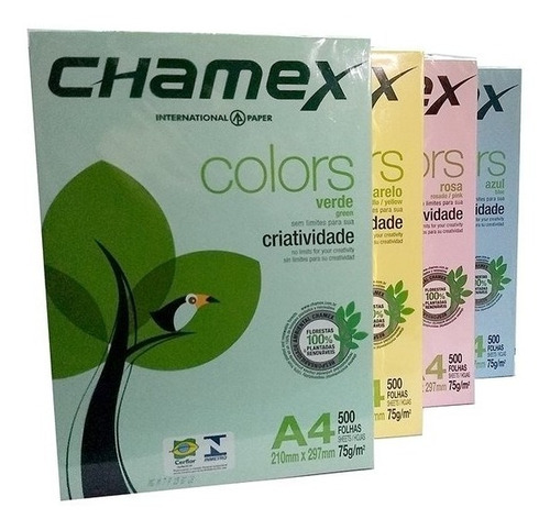 10 Resmas Chamex A4 Color X 500hjs Celeste Rosa Verde Amaril