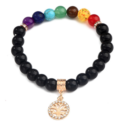 Pulsera Elástica 7 Chakras Con Dije Árbol De La Vida Energia