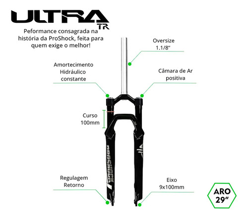 Suspensão Aro 29 Proshock Ultra Tr Over Eixo 9x100 Preto