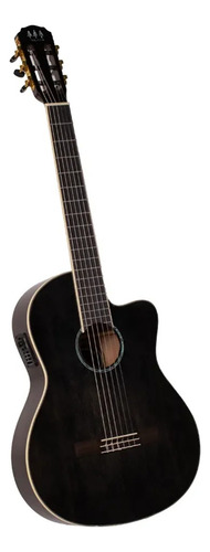 Guitarra Electroacústica Tres Pinos,color Negro Tpces-0600bk Negro Diestro Ébano