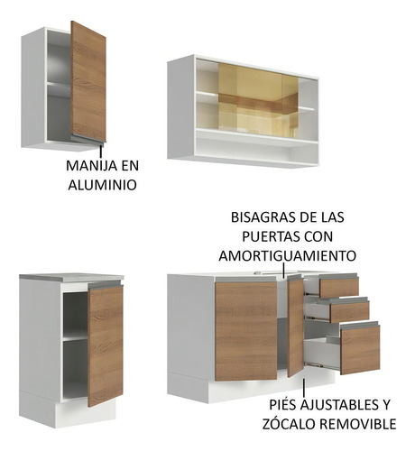 Cocina Integral Completa Modular Madesa Glamy 160cm Color Blanco Marrón 07