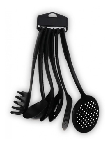 Conjunto Utensílios Cozinha Nylon 6 Peças Preto Resistente