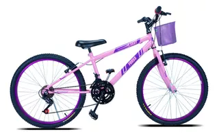 Bicicleta  de passeio infantil Forss Anny aro 24 18v freios v-brakes câmbios Comum cor rosa com descanso lateral
