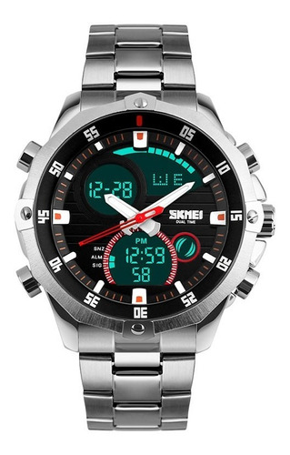 Reloj Hombre Skmei 1146 Acero Plateado Crono Alarma Luz Gtia