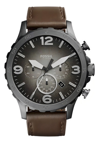 Reloj Fossil Jr1424 Hombre Cuero Café Cuarzo 50m Atm